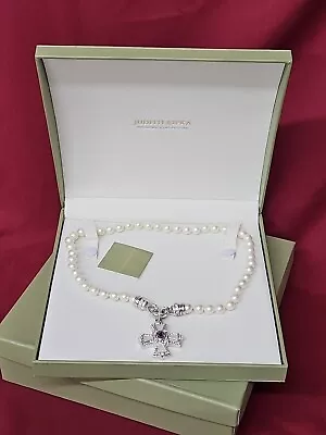 Judith Ripka 18  Pearl Necklace W/Sterling MOP Amethyst Maltese Cross W/Box • $129.99