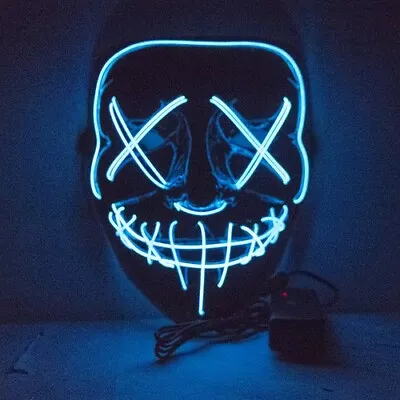 Blue LED Purge Halloween Costume Mask Glow In Dark Light Up Scary Rave Festival • $23.75