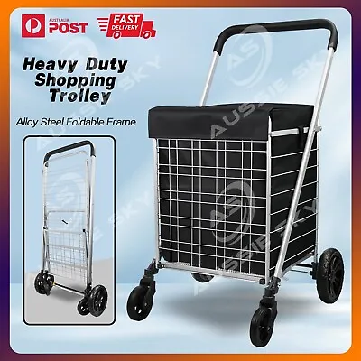 Heavy Duty Shopping Cart Utility Foldable Large Grocery Trolley Waterproof Liner • $79.99