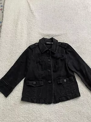 Motto Women Size S Charcoal Black 3/4 Sleeve Denim Jacket W Pockets (C9) • $24.29