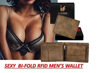 Mens RFID Blocking Soft Leather Wallet ID Window Zip And Coin Pocket 503 Brown • $14.39