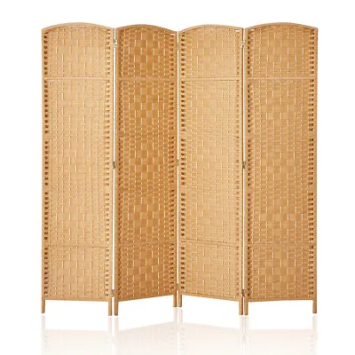 4 Panel Room Divider Weave Fiber Privacy Folding Screen Freestanding Light Beige • $59.99