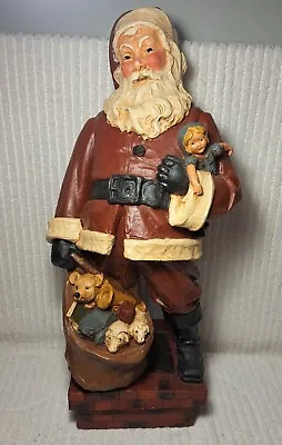 Vintage Santa Figure SIGNED Christmas '86 Up On Housetop Chimney 18.5  Rustic • $99.99