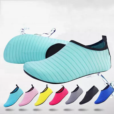 Mens Womens Kid Swimming Shoes Water Shoes Quick-Dry Beach Aqua Shoes Size 30-46 • £2.99