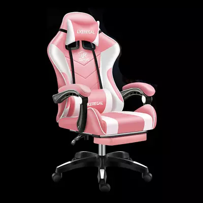 $159.20 • Buy Massage Pillow Pink Professional Ergonomic PU Leather Gaming Chair W/Footrest 
