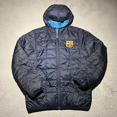 Barcelona FC Nike Reversible Puffer Jacket Mens Medium Blue Filled Insulated • $95.99