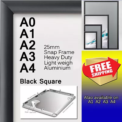 A0 A1 A2 A3 A4 PREMIUM Aluminum Snap Poster Frame Sign Holder Wall Mount Black • $19.94
