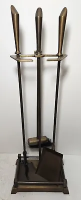 Vintage Brass Fireplace Tool Set Art Deco Inspired Mid Century Modern MCM Solid • $199.99
