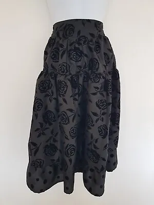 Vintage Skirt Size 10 12 Black Taffeta Floral Rose Polka Dot Layered Party Retro • £29.75