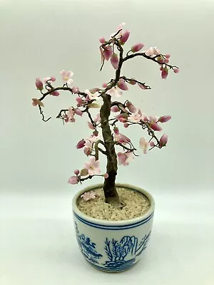 Vtg Japanese Glass & Wire Pink Cherry Blossom Tree Flowers Floral Sculpture • $41