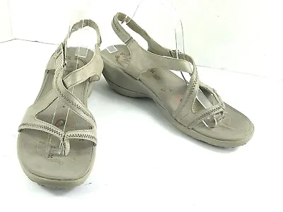 Skechers Tone-Ups Women Shoes Beige 9.5M Leather Strappy Slingback Wedge Sandals • $20.86