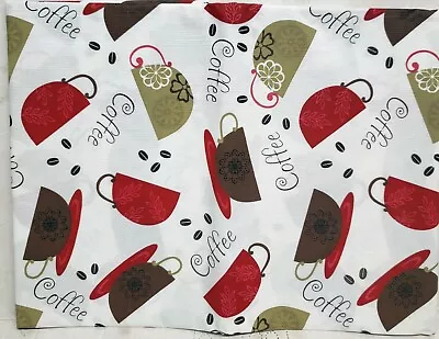 Peva Vinyl Tablecloth 52  X 70  Oblong (4-6 Ppl) COFFEE CUPSBROWNTAN & RED BH • $12.99