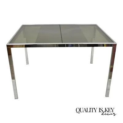Mid Century Italian Modern Milo Baughman Chrome & Glass Extension Dining Table • $1800