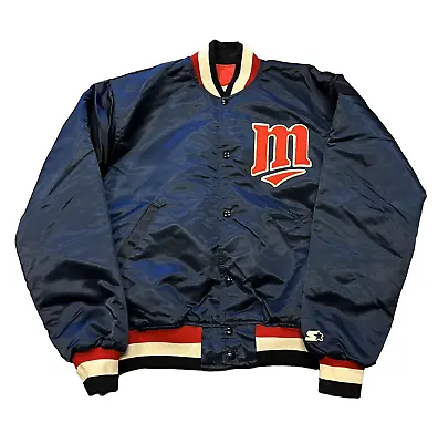 Vtg 80's Starter Minnesota Twins Satin Jacket Button Up Baseball Blue Sz L H6 • $149.99