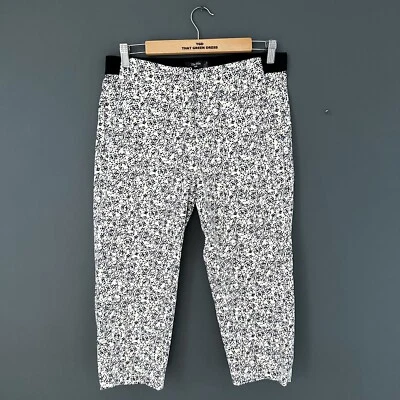 Ladies M&S White Patterned  The Mia  Slim Fit Stretch Cropped Trousers Size 12 • £4.99