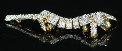 RARE Vtg Massive Crystal Rhinestone Articulated Tiger Cat Double PIN BROOCH • $30