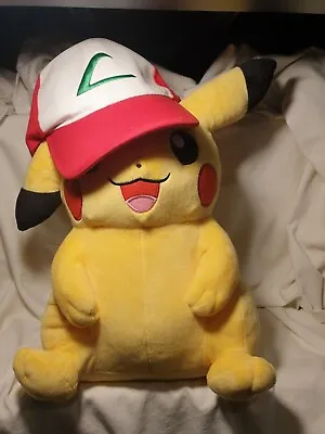 Ash’s Pikachu Pokémon Center Large Plush Authentic Hat On Kawaii EUC  • $65.95