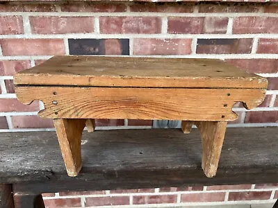 Old Vintage Rustic Primitive Wooden Stool With Raw Wood Finish • $60