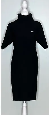 Lacoste Women Black Short Sleeve Merino Wool Turtleneck Dress With Buttons Sz M • $25