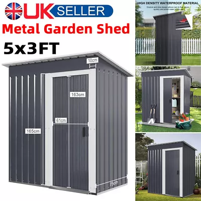 5x3ft Garden Shed Galvanised Metal Shed Outdoor Storage Tool Small House Grey UK • £144.90