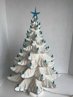 Vintage Atlantic Mold 24” Ceramic Christmas Tree Blue Lights 1979 • $229