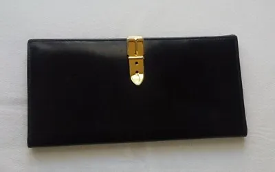 VINTAGE GUCCI Black & Red Leather Wallet W/Gold Belt Buckle Clasp • $348