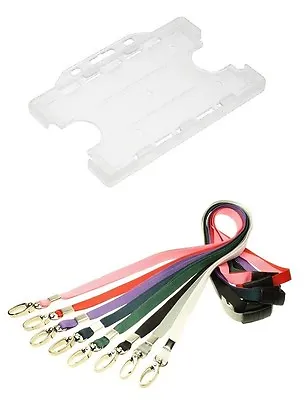 £1.03 • Buy Clear Double Sided Landscape ID Card Holder With Metal Clip Lanyard - FREE POST