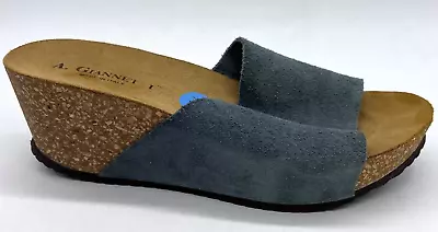 A. Giannetti Womens US 7.5 Blue Slides Cork Wedge Sandals Made In Italy 7306322 • $18.95
