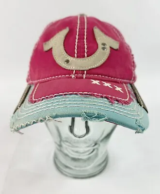 Women’s TRUE RELIGION Horse Shoe Leather & Cotton Distressed Trucker Hat/Cap • $124.43