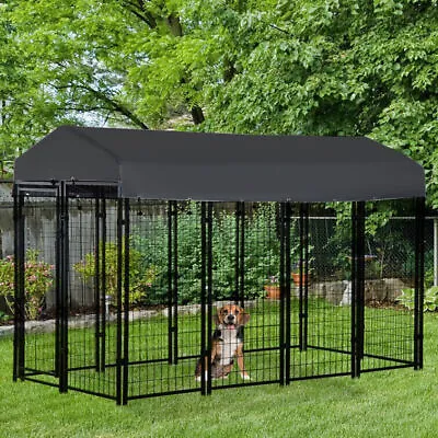 $149.95 • Buy X Large Metal Dog Kennel Outdoor Patio Animal Runs Crates Big Playpen Roof Cover