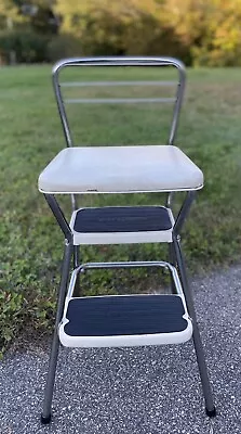 Original Chrome COSCO Flip Up Kitchen Step Stool Chair White - Not A Repro! NICE • $95