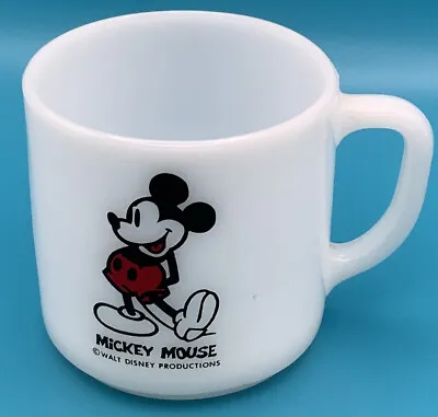 Fire King Mickey Mouse Milk Glass Coffee Cup Mug Walt Disney Productions 8 Oz • $10.95