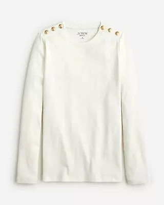 J CREW Perfect-fit Long-sleeve Crewneck T-shirt With Buttons Ivory Size S BS568 • $29.50