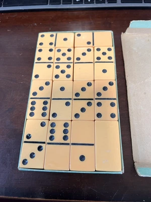 $50 • Buy Vintage Elkloid Elk Bakelite 28 Dominoes Extra Thick Jumbo Butterscotch 493gr