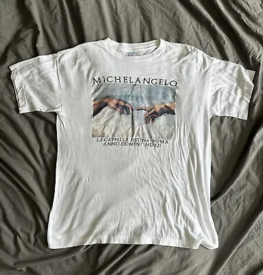 Vintage Michelangelo Shirt Large White Sistine Chapel Single Stitch No Returns • $49.99