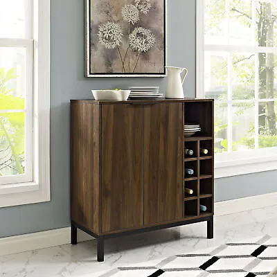 Homeology VILANO Walnut  8-Bottle Wine Storage And Modern Bar Cabinet Buffet • £99