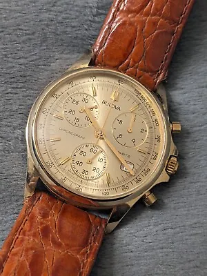 Very Rare Bulova 18ct Gold Quartz Mens Chronograph Watch. • £1950