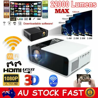 $139.99 • Buy HDMI Video Projector Wifi USB Portable 22000 Lumens HD 1080P Home Theater Cinema