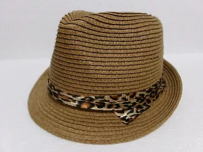 Hby Miami 100% Paper Straw Fedora Leopard Print Band • $24.95