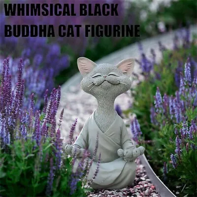 Whimsical Garden Resin Buddha Cat Figurine Ornament Meditations Statue Sculpture • $17.69