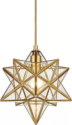 Modern Moravian Star Gold Finish Pendant Clear Glass Hanging Brass Star Light • $99