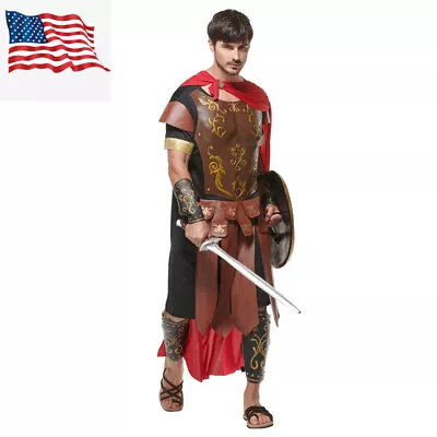 Adult Men Roman Empire Gladiator Costume Set Halloween Armor Soldier Outfits US • $50.99