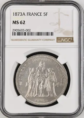 :1873-a 5 Francs France Ngc Ms62 Hercules Group Low Pop Rarity R3 High Grade • $249.95