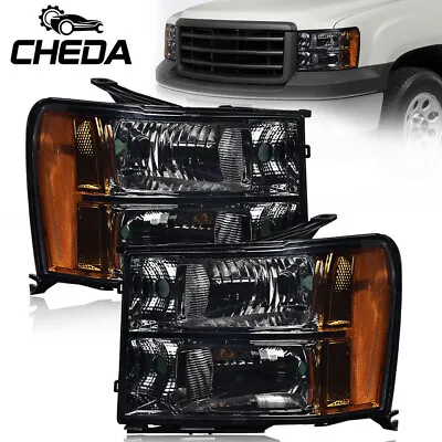 2PCS Smoked Headlights Lamps LH+RH Fit For 07-13 GMC Sierra 1500 2500HD 3500HD • $72.38