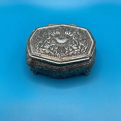  Vintage Ornate Silver Tiny Jewelry Box 1950’s • $8