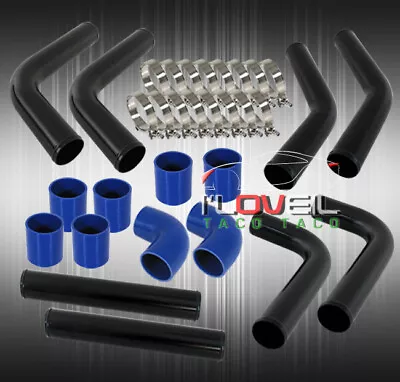 Aluminum 3  76.2mm Universal Intercooler Turbo Piping 8Pcs Black Blue Couplers • $134.99