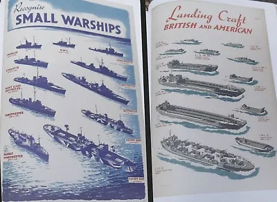 2x Wartime Home Front Posters: Recognise Small Warships + Landing Craft USA / UK • £8.99