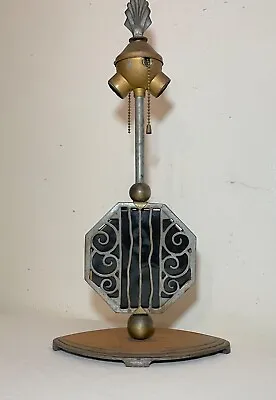 Rare Antique Art Deco Cast Iron Steel Crucet Octagonal Electric Table Lamp Light • $479.99