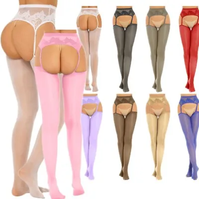 Women Sexy Cutout Crotchless Suspender Stockings Floral Lace Patchwork Tights  • $9.75