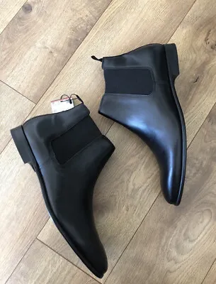 New Zara Mens Genuine Leather Black Pull On Chelsea Boots Sz 10 • $119